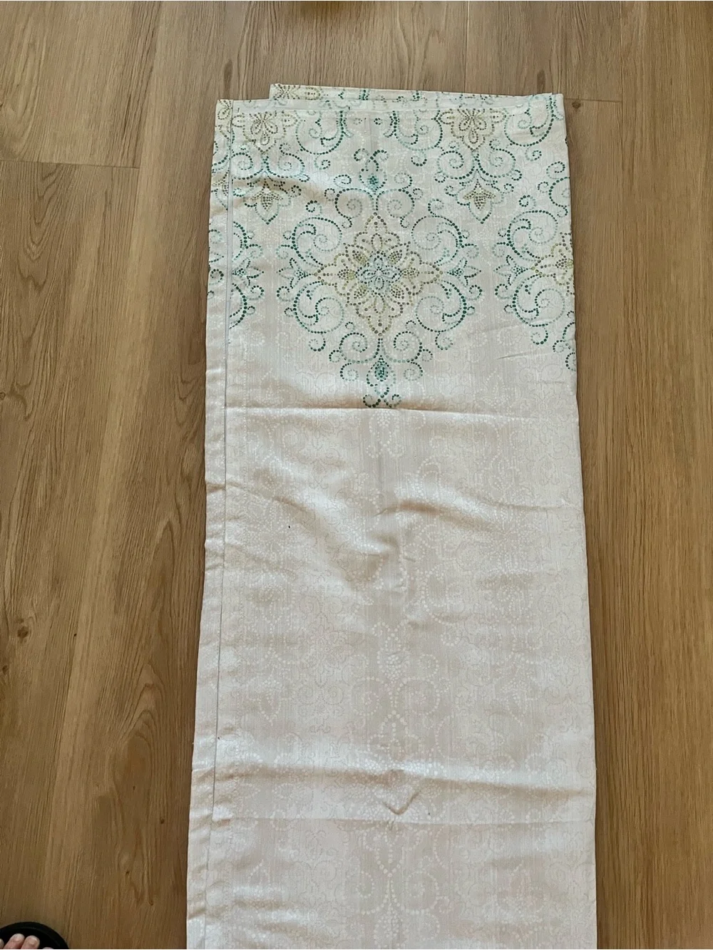 Decorative Cream Shower Curtain with Teal and Gold Medallion Pattern, 71 x 71 in